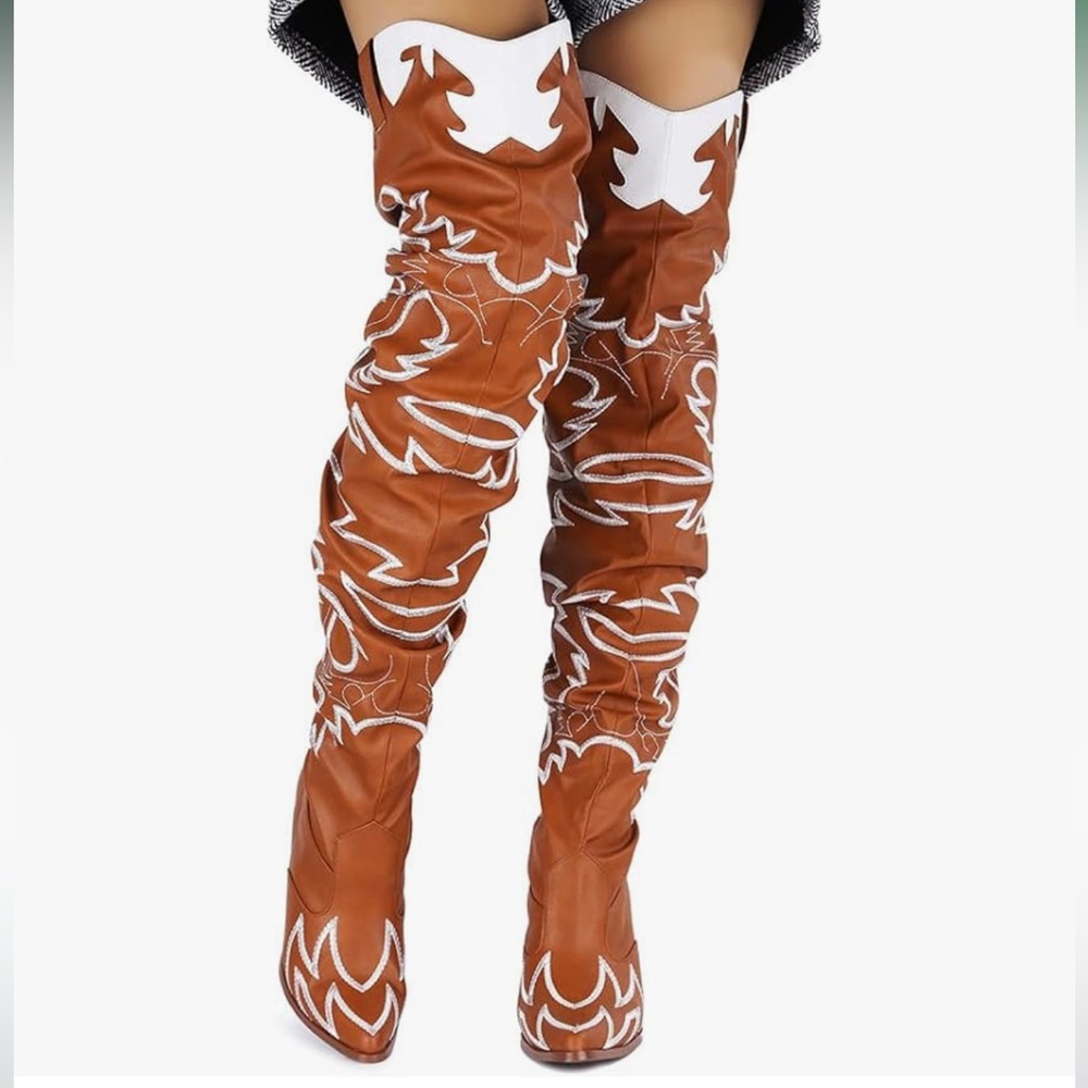 Thigh high western cowboy boots